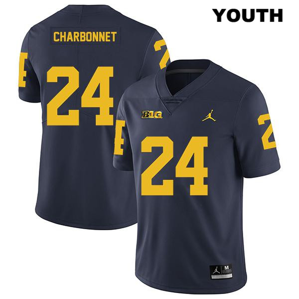 Youth NCAA Michigan Wolverines Zach Charbonnet #24 Navy Jordan Brand Authentic Stitched Legend Football College Jersey TB25Z02QA